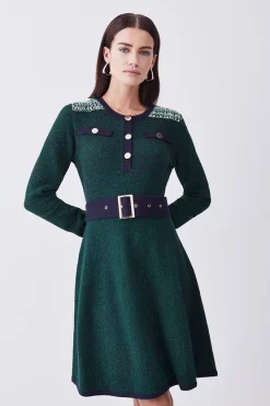 Budget ๐ Karen Millen Petite Cut And Sew Tweed Panel Long Sleeve Skater ๐ Dress - green ๐งจ 13 Budget ๐ Karen Millen Petite Cut And Sew Tweed Panel Long Sleeve Skater ๐ Dress - green ๐งจ -Karen Millen Outlet store womens green petite cut and sew tweed panel long sleeve skater dress