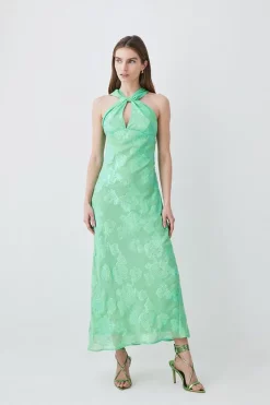 Cheap 💯 Karen Millen Tall Metallic Iridescent Column Midi 👗 Dress - green ✨ -Karen Millen Outlet store womens green tall metallic iridescent column midi dress