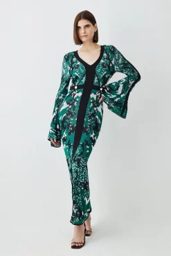 Wholesale ❤️ Karen Millen Tall Slinky Jacquard Full Sleeve Knitted Maxi 👗 Dress - green 🥰 -Karen Millen Outlet store womens green tall slinky jacquard full sleeve knitted maxi dress