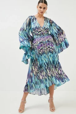 Best Sale 🛒 Karen Millen Tie Dye Studded Woven Maxi Drama Kimono - green 👏 -Karen Millen Outlet store womens green tie dye studded woven maxi drama kimono