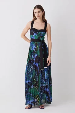 Promo 🥰 Karen Millen Top Stitch Pleated Butterfly Detail Woven Midi 👗 Dress - green 😀 -Karen Millen Outlet store womens green top stitch pleated butterfly detail woven midi dress