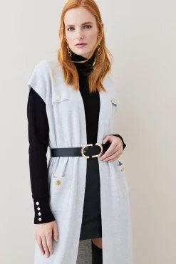 Promo 😀 Karen Millen Wool Blend Edge To Edge Maxi Knit Cardigan 🥰 -Karen Millen Outlet store womens grey wool blend edge to edge maxi knit cardigan