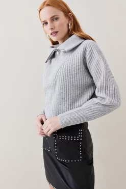 Best reviews of ✔️ Karen Millen Merino Wool Ribbed Knit Half Zip Collar Top 💯 -Karen Millen Outlet store womens grey20marl merino wool ribbed knit half zip collar top