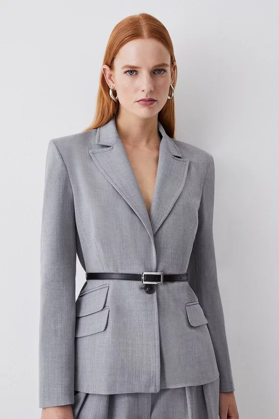 Buy ๐ Karen Millen Strong Shoulder Tailored Belted Single Breasted Jacket - grey marl ๐ 8 Buy ๐ Karen Millen Strong Shoulder Tailored Belted Single Breasted Jacket - grey marl ๐ - Image 6