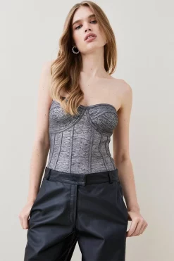 New ✔️ Karen Millen Foiled Bandage Bustier Knit Top 👏 -Karen Millen Outlet store womens gun20metal foiled bandage bustier knit top
