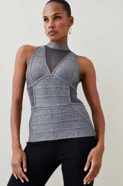 Cheapest 🎁 Karen Millen Sparkle Bandage Knit Top - gun metal ✨ -Karen Millen Outlet store womens gun20metal sparkle bandage knit top