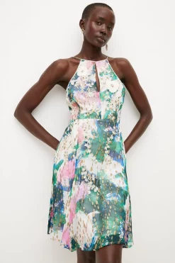 Best Pirce 🥰 Karen Millen Abstract Print Applique Detail Halter 👗 Dress - ivory 🎉 -Karen Millen Outlet store womens ivory abstract print applique detail halter dress