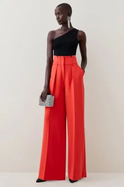 Budget 🤩 Karen Millen Compact Stretch High Waist Wide Leg Trouser 🔥 -Karen Millen Outlet store womens ivory compact stretch high waist wide leg trouser 2