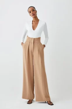 Budget 🤩 Karen Millen Compact Stretch High Waist Wide Leg Trouser 🔥 -Karen Millen Outlet store womens ivory compact stretch high waist wide leg trouser