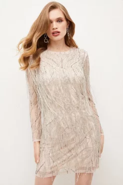 Promo ๐ Karen Millen Crystal Embellished Fringed Mini ๐ Dress - ivory ๐ 11 Promo ๐ Karen Millen Crystal Embellished Fringed Mini ๐ Dress - ivory ๐ -Karen Millen Outlet store womens ivory crystal embellished fringed mini dress