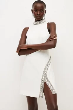 Deals 🔥 Karen Millen Crystal Embellished Woven Thigh Split Mini 😍 20 Deals 🔥 Karen Millen Crystal Embellished Woven Thigh Split Mini 😍 -Karen Millen Outlet store womens ivory crystal embellished woven thigh split mini