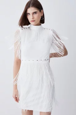 Coupon 😍 Karen Millen Fringed Ponte Detail Midi 👗 Dress ✔️ -Karen Millen Outlet store womens ivory fringed ponte detail midi dress
