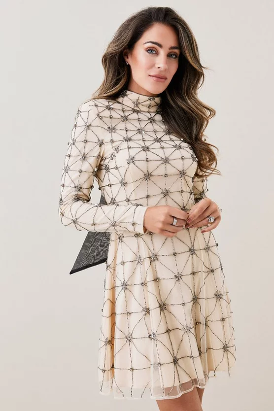 Promo 👏 Karen Millen Lydia Millen Embellished Tie Neck Detail Woven Mini 👗 Dress - ivory 🥰 7 Promo 👏 Karen Millen Lydia Millen Embellished Tie Neck Detail Woven Mini 👗 Dress - ivory 🥰 - Image 6