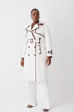 Hot Sale 👍 Karen Millen Plus Size Collar Detail Belted Trench 🧥 Coat - ivory 😍 -Karen Millen Outlet store womens ivory plus size collar detail belted trench coat