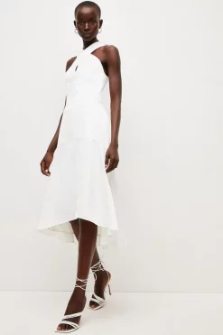 Budget โ Karen Millen Soft Tailored Cross Over Neck High Low Midi ๐ Dress - ivory ๐ 11 Budget โ Karen Millen Soft Tailored Cross Over Neck High Low Midi ๐ Dress - ivory ๐ -Karen Millen Outlet store womens ivory soft tailored cross over neck high low midi dress