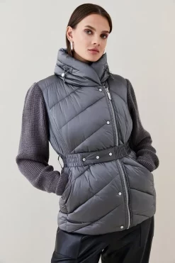 Hot Sale 😍 Karen Millen Wool Blend Knit Sleeve Puffer Belted Jacket ⌛ -Karen Millen Outlet store womens ivory wool blend knit sleeve puffer belted jacket 1