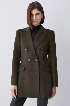 Deals ✨ Karen Millen Italian Virgin Wool Double Breast Short 🧥 Coat - khaki 🛒 -Karen Millen Outlet store womens khaki italian virgin wool double breast short coat