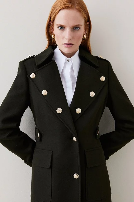 Promo 😀 Karen Millen Italian Virgin Wool Military Button Midi 🧥 Coat - khaki ⌛ 9 Promo 😀 Karen Millen Italian Virgin Wool Military Button Midi 🧥 Coat - khaki ⌛ - Image 7