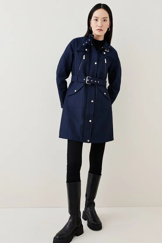 New 🥰 Karen Millen Waterproof Quilted Cotton Sateen Long Jacket 😉 9 New 🥰 Karen Millen Waterproof Quilted Cotton Sateen Long Jacket 😉 - Image 7