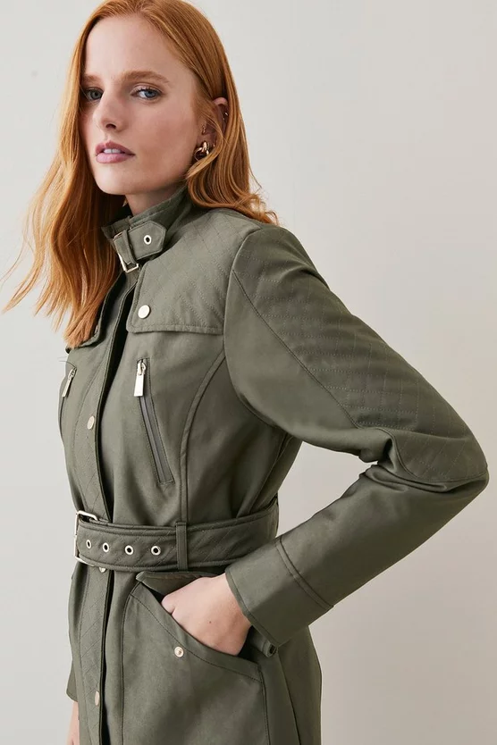 New 🥰 Karen Millen Waterproof Quilted Cotton Sateen Long Jacket 😉 8 New 🥰 Karen Millen Waterproof Quilted Cotton Sateen Long Jacket 😉 - Image 6