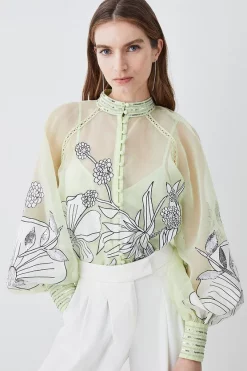 Budget ๐ Karen Millen Floral Applique Organdie Button Woven Blouse ๐งจ 13 Budget ๐ Karen Millen Floral Applique Organdie Button Woven Blouse ๐งจ -Karen Millen Outlet store womens lime floral applique organdie button woven blouse