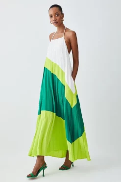 Flash Sale 😍 Karen Millen Petite Soft Pleated Halter Neck Maxi 👗 Dress - lime 🧨 -Karen Millen Outlet store womens lime petite soft pleated halter neck maxi dress