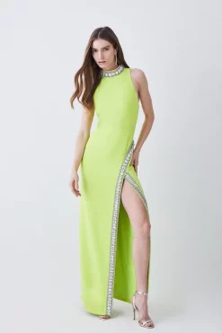 Buy ⌛ Karen Millen Tall Crystal Embellished Woven Maxi 👗 Dress - lime 🥰 -Karen Millen Outlet store womens lime tall crystal embellished woven maxi dress