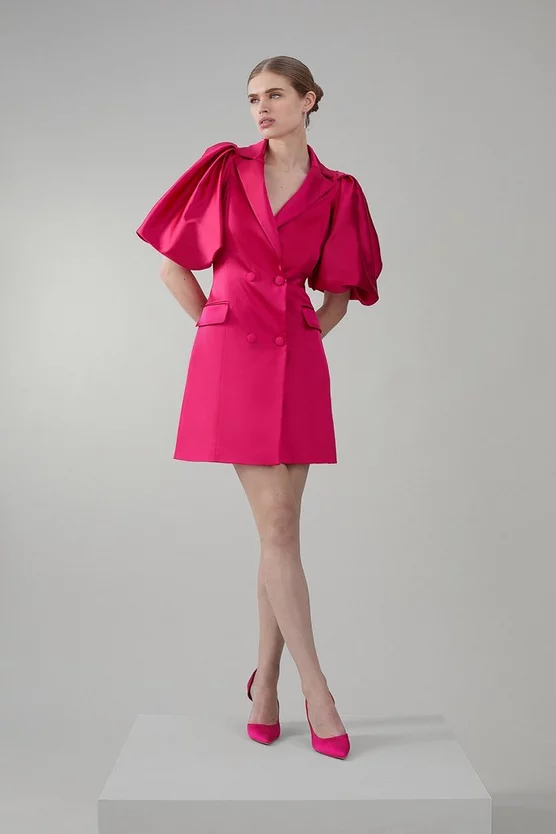 Best Sale 🥰 Karen Millen Italian Structured Satin Statement Sleeve Double Breasted Mini 👗 Dress ⭐ 9 Best Sale 🥰 Karen Millen Italian Structured Satin Statement Sleeve Double Breasted Mini 👗 Dress ⭐ - Image 7