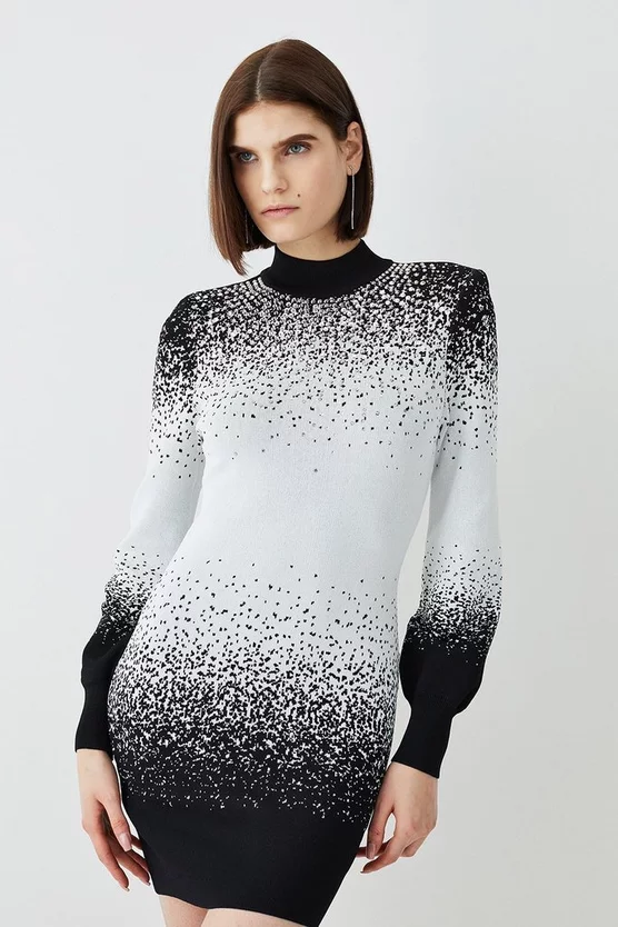 Best deal 🌟 Karen Millen Hotfix Sequin High Neck Knit Mini 👗 Dress - mono 🥰 8 Best deal 🌟 Karen Millen Hotfix Sequin High Neck Knit Mini 👗 Dress - mono 🥰 - Image 6