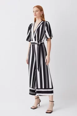 Brand new ✔️ Karen Millen Mixed Stripe Short Sleeve Jumpsuit - mono 🔔 -Karen Millen Outlet store womens mono mixed stripe short sleeve jumpsuit