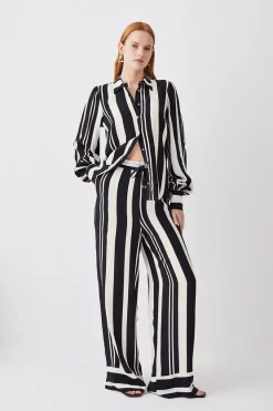 Hot Sale 👏 Karen Millen Mixed Stripe Woven Wide Leg Trouser - mono 👏 13 Hot Sale 👏 Karen Millen Mixed Stripe Woven Wide Leg Trouser - mono 👏 -Karen Millen Outlet store womens mono mixed stripe woven wide leg trouser