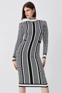 Best Sale 🎁 Karen Millen Mono Jacquard Knit Midi 👗 Dress 😍 -Karen Millen Outlet store womens mono mono jacquard knit midi dress