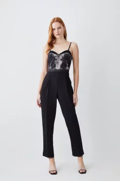 Wholesale 👏 Karen Millen Petite Lace Embroidered Woven Jumpsuit - mono 😀 -Karen Millen Outlet store womens mono petite lace embroidered woven jumpsuit