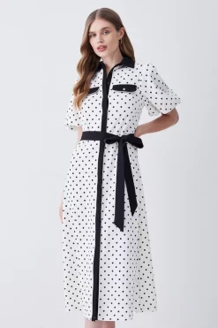 Best deal ๐ Karen Millen Pin Dot Twill Belted Midi ๐ Dress - mono ๐ 13 Best deal ๐ Karen Millen Pin Dot Twill Belted Midi ๐ Dress - mono ๐ -Karen Millen Outlet store womens mono pin dot twill belted midi dress