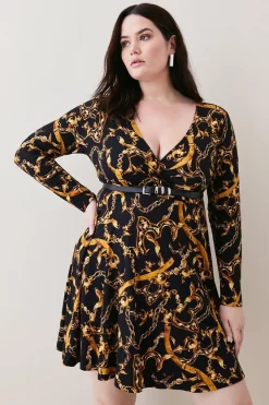 Buy ⭐ Karen Millen Plus Size Belted Viscose Blend Long Sleeve Jersey Mini 👗 Dress ❤️ -Karen Millen Outlet store womens mono plus size belted viscose blend long sleeve jersey mini dress 1