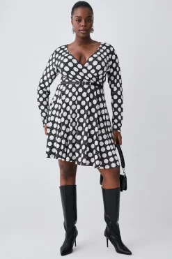 Buy ⭐ Karen Millen Plus Size Belted Viscose Blend Long Sleeve Jersey Mini 👗 Dress ❤️ -Karen Millen Outlet store womens mono plus size belted viscose blend long sleeve jersey mini dress