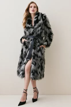 Wholesale ⌛ Karen Millen Shawl Collar Patched Pile Faux Fur Long 🧥 Coat - mono 🔥 -Karen Millen Outlet store womens mono shawl collar patched pile faux fur long coat