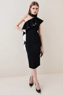 Buy ⌛ Karen Millen Structured Crepe Asymmetric Ruffle Midi 👗 Dress - mono 😀 11 Buy ⌛ Karen Millen Structured Crepe Asymmetric Ruffle Midi 👗 Dress - mono 😀 -Karen Millen Outlet store womens mono structured crepe asymmetric ruffle midi dress