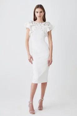 Coupon 🌟 Karen Millen Tall Embellished Stretch Woven Midi 👗 Dress - mono 🔔 -Karen Millen Outlet store womens mono tall embellished stretch woven midi dress