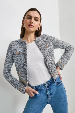 Hot Sale ⌛ Karen Millen Tweed Pearl Knit Short Cardigan ⌛ 12 Hot Sale ⌛ Karen Millen Tweed Pearl Knit Short Cardigan ⌛ -Karen Millen Outlet store womens mono tweed pearl knit short cardigan