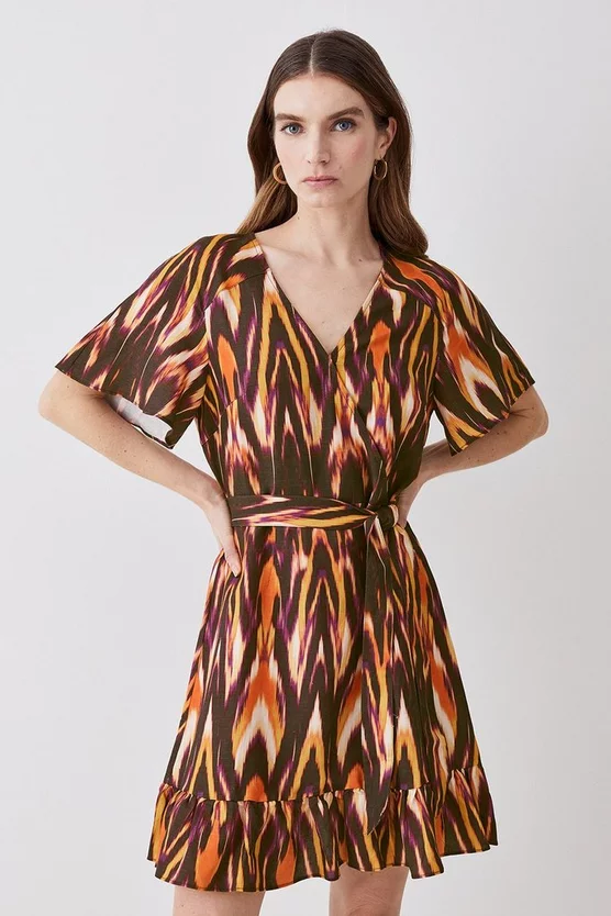 New ๐ฏ Karen Millen Ikat Print Linen Angel Sleeve Wrap Front ๐ Dress - multi โค๏ธ 8 New ๐ฏ Karen Millen Ikat Print Linen Angel Sleeve Wrap Front ๐ Dress - multi โค๏ธ - Image 6