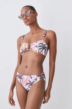 Wholesale ⌛ Karen Millen Palm Print Gold Trim 👙 Bikini Bottoms - multi 💯 -Karen Millen Outlet store womens multi palm print gold trim bikini bottoms