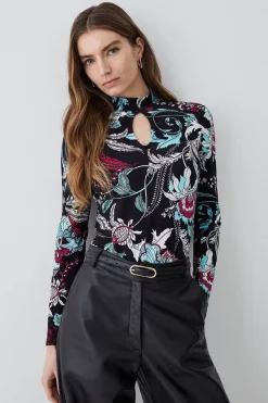 Best Sale ✨ Karen Millen Printed Long Sleeve Viscose Blend Keyhole Cut Out Jersey Top 🎉 14 Best Sale ✨ Karen Millen Printed Long Sleeve Viscose Blend Keyhole Cut Out Jersey Top 🎉 -Karen Millen Outlet store womens multi printed long sleeve viscose blend keyhole cut out jersey top