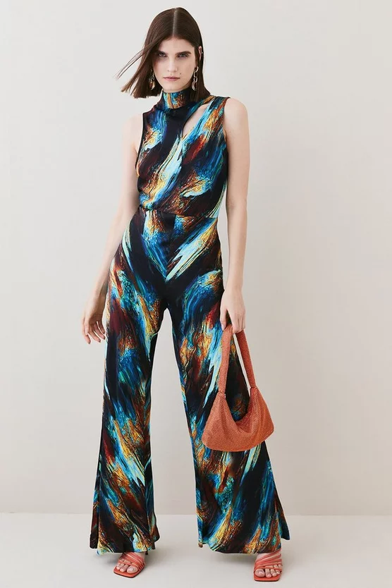 Budget 🔥 Karen Millen Tall Marble Viscose Satin High Neck Jumpsuit - multi ❤️ 9 Budget 🔥 Karen Millen Tall Marble Viscose Satin High Neck Jumpsuit - multi ❤️ - Image 7
