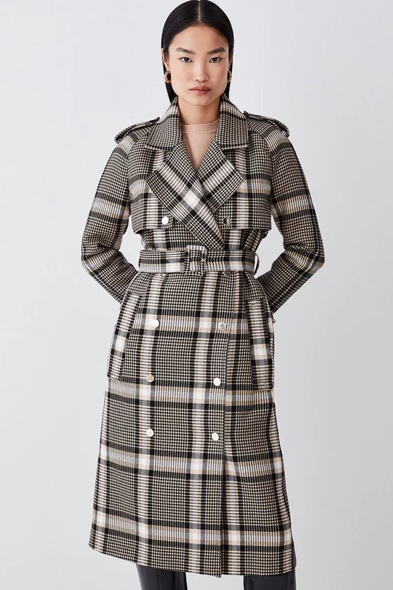 New ✔️ Karen Millen Italian Classic Check Trench 🧥 Coat - natural ⭐ 10 New ✔️ Karen Millen Italian Classic Check Trench 🧥 Coat - natural ⭐ - Image 8