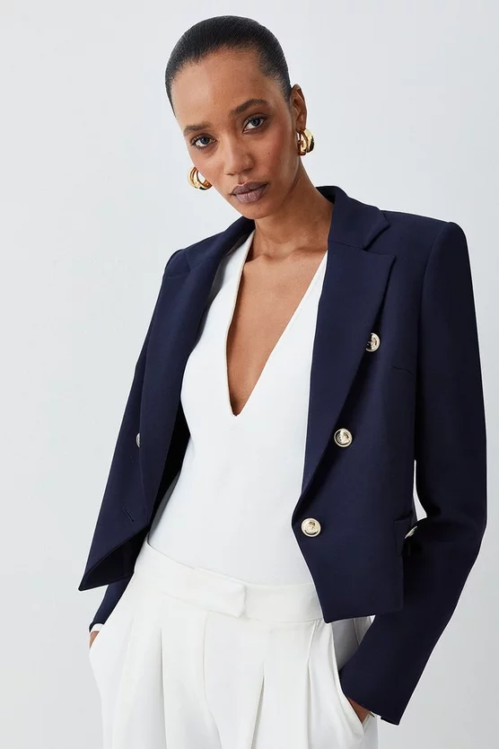 Brand new ๐ Karen Millen Compact Stretch Nautical Cropped Tailored Jacket - navy โ 9 Brand new ๐ Karen Millen Compact Stretch Nautical Cropped Tailored Jacket - navy โ - Image 7