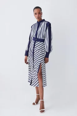 Wholesale 🎁 Karen Millen Military Stripe Woven Midi 👗 Dress - navy 🎁 -Karen Millen Outlet store womens navy military stripe woven midi dress