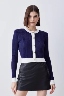 Brand new 😍 Karen Millen Military Style Cable Knit Crop Cardigan - navy ✨ -Karen Millen Outlet store womens navy military style cable knit crop cardigan