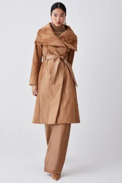 New 🔥 Karen Millen Signature Ponyskin Belted Wrap 🧥 Coat ❤️ -Karen Millen Outlet store womens navy signature ponyskin belted wrap coat