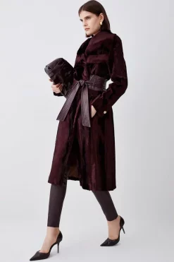 New 🔥 Karen Millen Signature Ponyskin Belted Wrap 🧥 Coat ❤️ -Karen Millen Outlet store womens navy signature ponyskin belted wrap coat 1 2